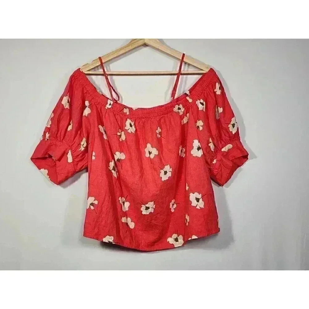 NWT Universal Thread Women's Puff Elbow‎ Sleeve Offshoulder Blouse Red Floral XL